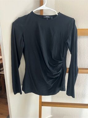 Theory Black Long Sleeve Side-Ruching Top